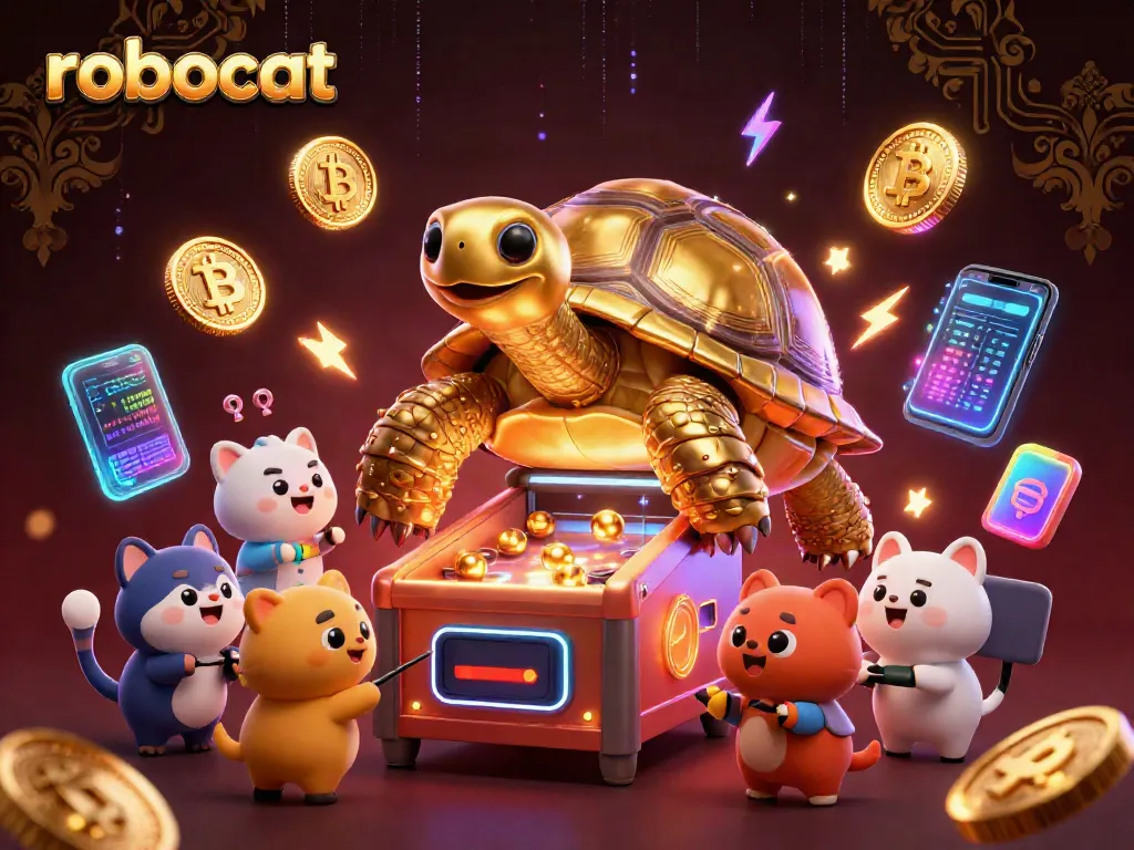 Engage with robocat-themed casino excitement in a vibrant 3D illustration showcasing dynamic gaming elements.