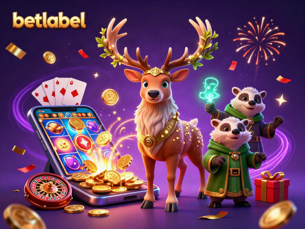 Experience thrilling gaming action with betlabel in this vibrant casino-themed illustration.